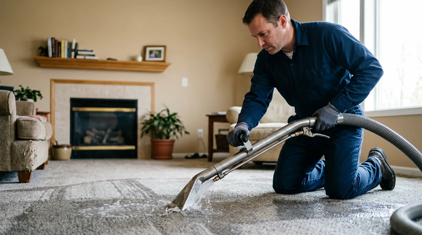 Water damage restoration technician working near Coralville, IA